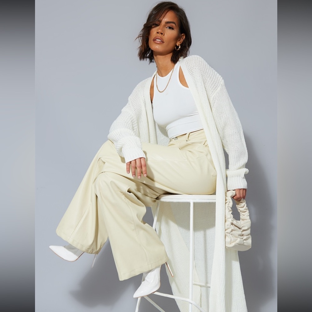 Long white knit cardigan